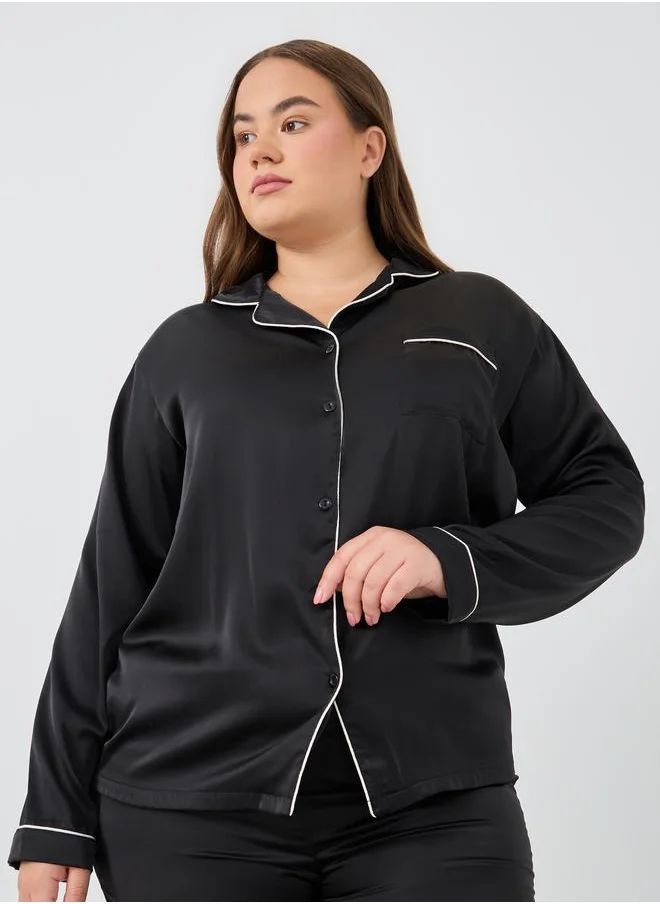 Styli Styli Plus Size Matte Satin Shirt and Pyjama Set