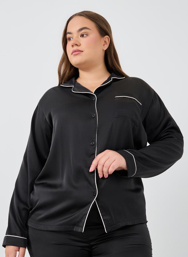 Styli Styli Plus Size Matte Satin Shirt and Pyjama Set  - Image 2
