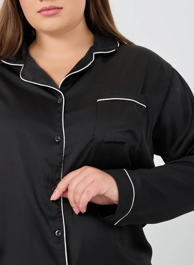 Styli Styli Plus Size Matte Satin Shirt and Pyjama Set