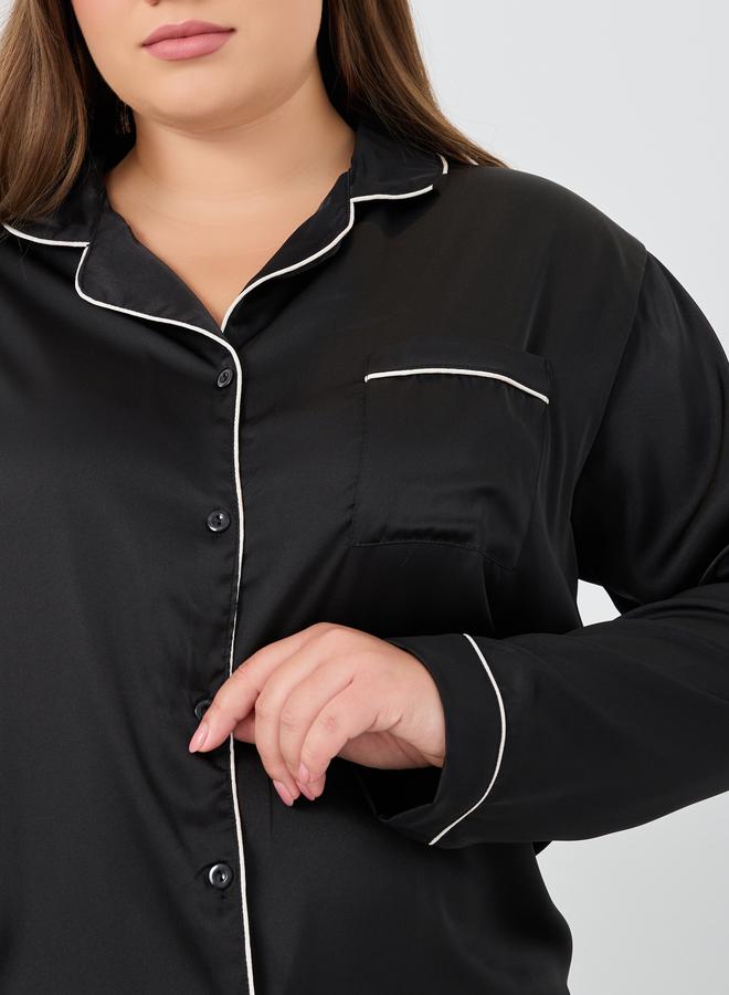 Styli Styli Plus Size Matte Satin Shirt and Pyjama Set  - Image 3