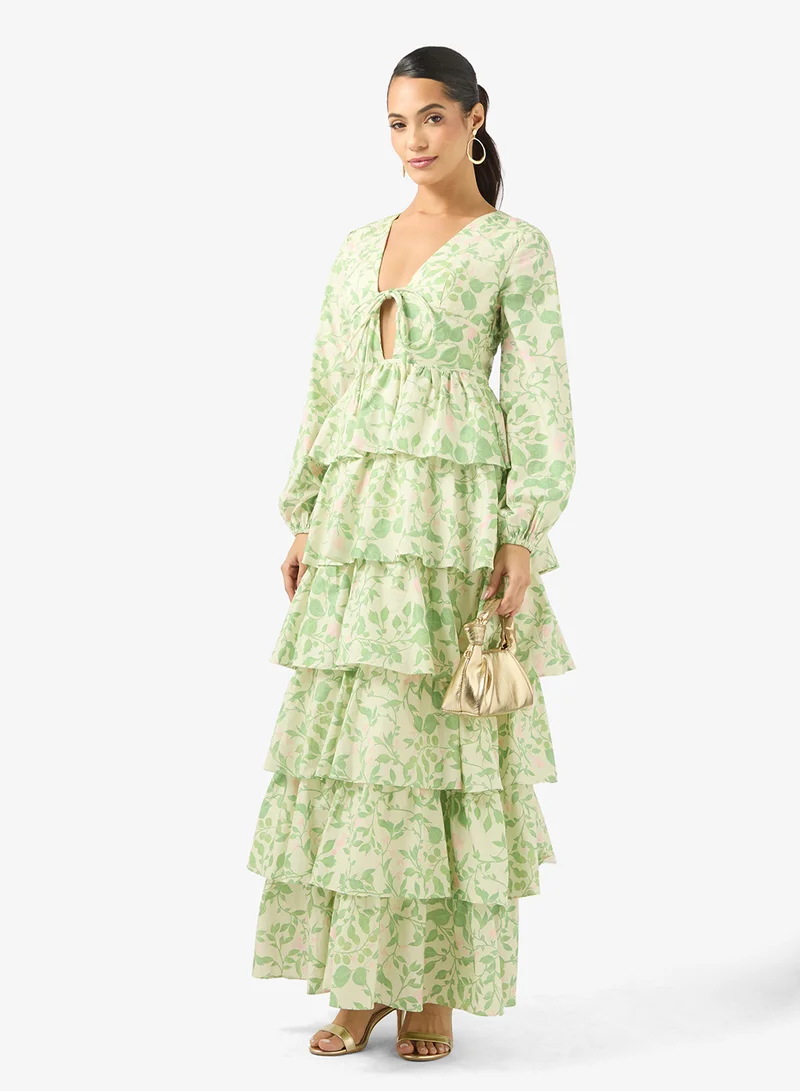 True Decadence  V-Neck Puff Sleeve Ruffle Dress for Women | Best Price UAE