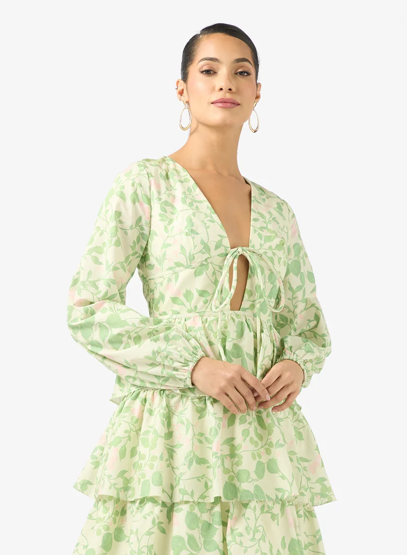 True Decadence  V-Neck Puff Sleeve Ruffle Dress for Women | Best Price UAE