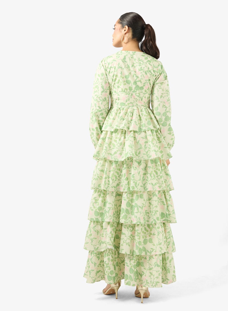 True Decadence V-Neck Puff Sleeve Ruffle Dress - Image 2