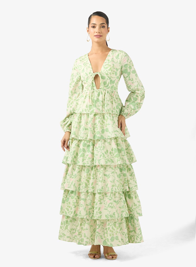 True Decadence V-Neck Puff Sleeve Ruffle Dress - Image 1