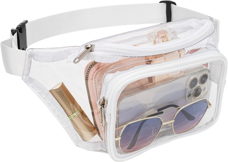 Veckle Clear Fanny Pack Stadium Approved - Adjustable Range 19” - 47“ Belt Bag for Women Men Transparent Waist Bag Fits Sport Events, Concerts, White - Image 1
