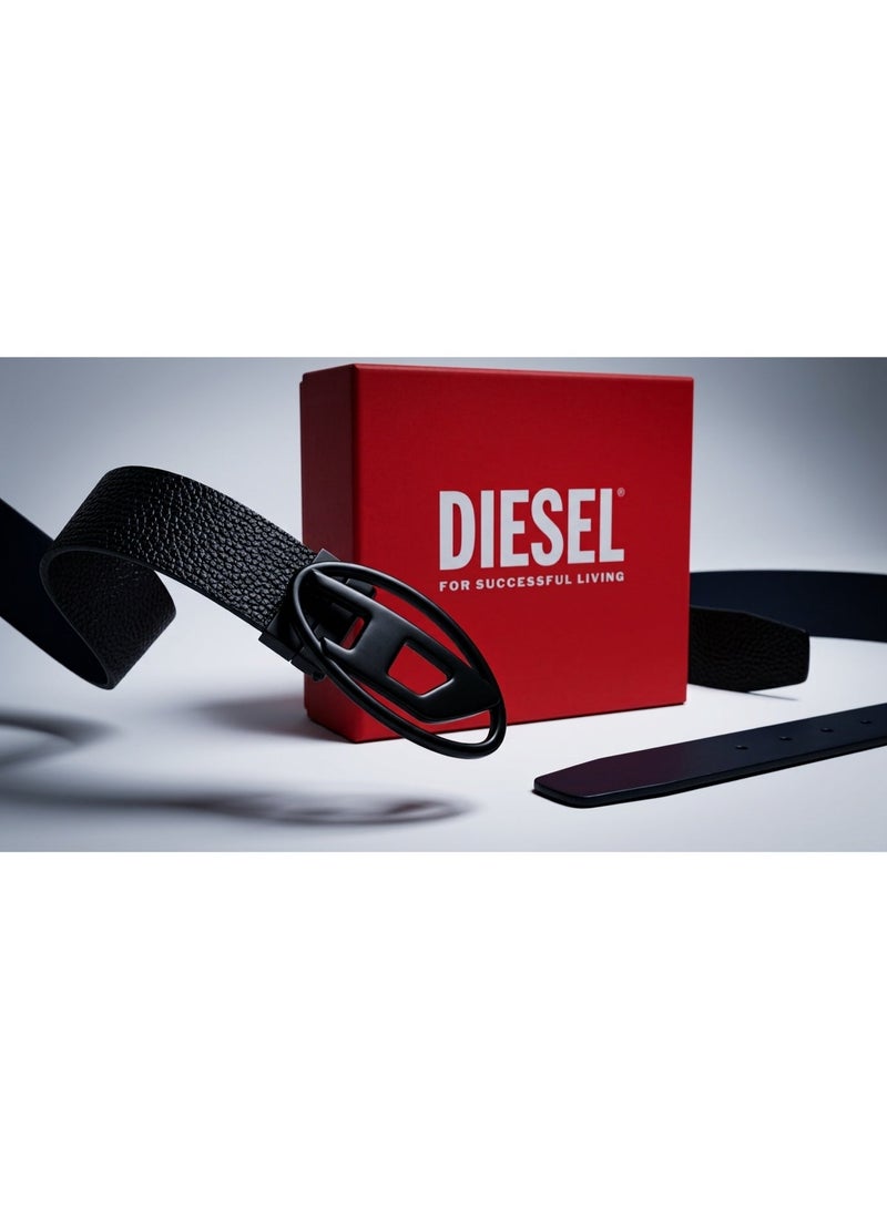 Diesel Reversible Leather Belt with Iconic Oval Buckle – Ultimate Matte black - Image 4