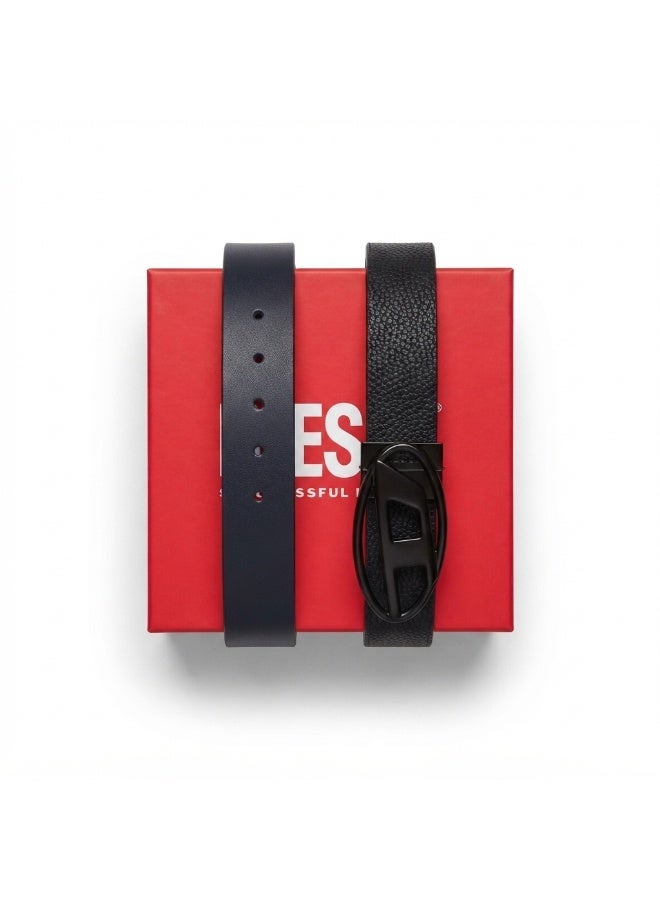Diesel Reversible Leather Belt with Iconic Oval Buckle – Ultimate Matte black - Image 3