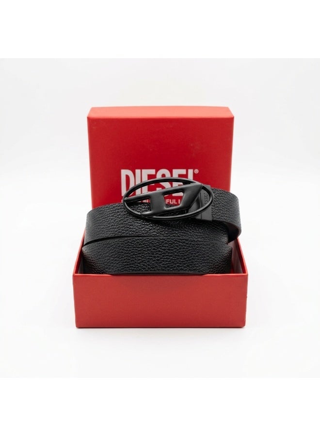 Diesel Reversible Leather Belt with Iconic Oval Buckle – Ultimate Matte black - Image 1
