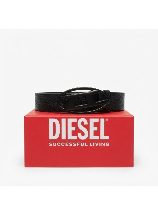 Diesel Reversible Leather Belt with Iconic Oval Buckle – Ultimate Matte black - Image 2