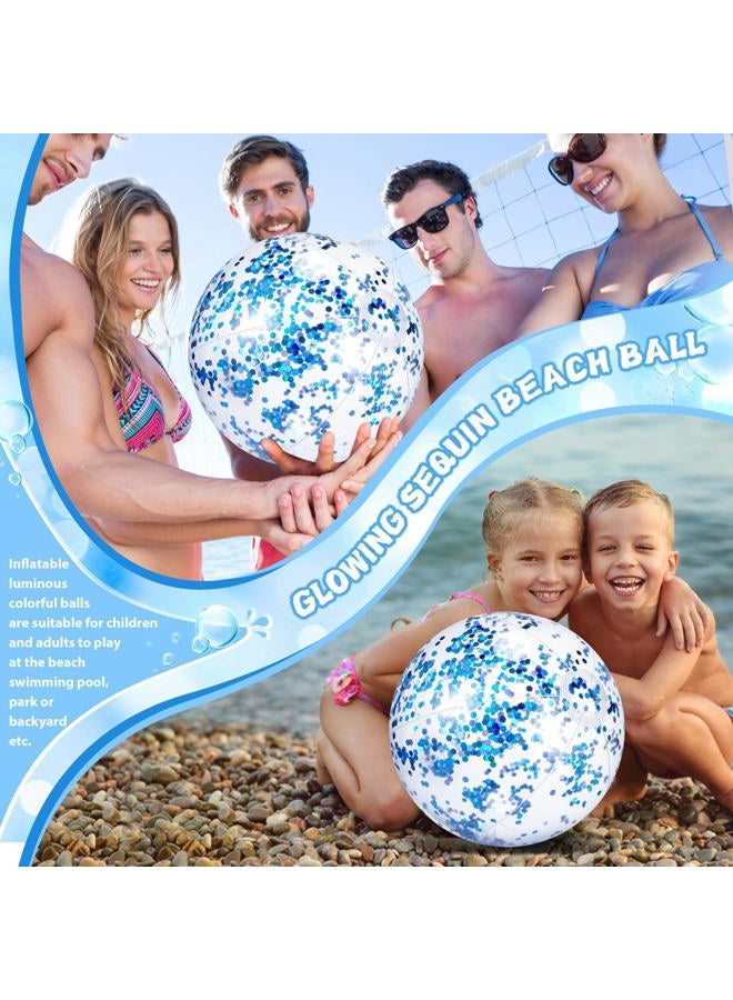 Vertintong 12 Pack 12 Inch Glow in The Dark LED Beach Ball Jumbo Confetti Glitters Inflatable Ball Swimming Pool for Party Pool Summer(Blue) - Image 4