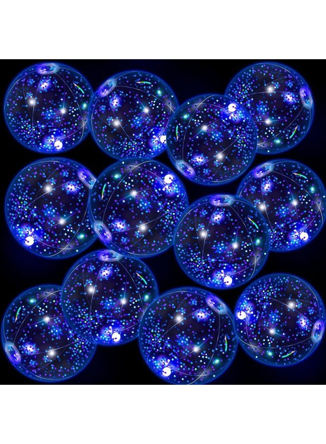 Vertintong 12 Pack 12 Inch Glow in The Dark LED Beach Ball Jumbo Confetti Glitters Inflatable Ball Swimming Pool for Party Pool Summer(Blue) - Image 1