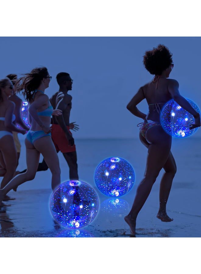 Vertintong 12 Pack 12 Inch Glow in The Dark LED Beach Ball Jumbo Confetti Glitters Inflatable Ball Swimming Pool for Party Pool Summer(Blue) - Image 5