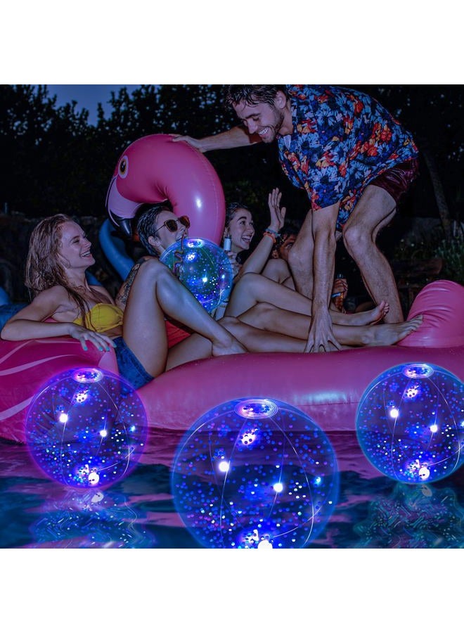 Vertintong 12 Pack 12 Inch Glow in The Dark LED Beach Ball Jumbo Confetti Glitters Inflatable Ball Swimming Pool for Party Pool Summer(Blue) - Image 3