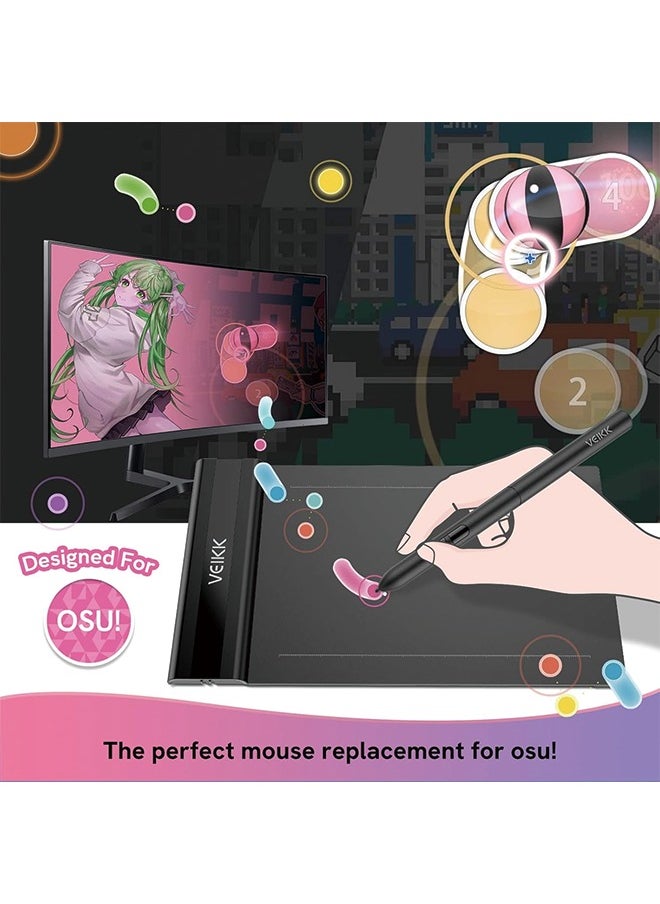 Veikk - Drawing Tablet,VEIKK S640 Digital Graphics Tablet, 6x4 Inch Ultra-thin Portable OSU! Tablet, Battery-Free Stylus for OSU! Game and Teaching Online Classes,Support Windows Mac Linux Chrome Android OS - Image 1
