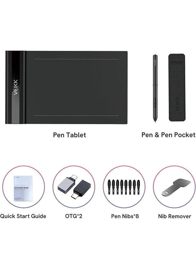 Veikk - Drawing Tablet,VEIKK S640 Digital Graphics Tablet, 6x4 Inch Ultra-thin Portable OSU! Tablet, Battery-Free Stylus for OSU! Game and Teaching Online Classes,Support Windows Mac Linux Chrome Android OS - Image 1