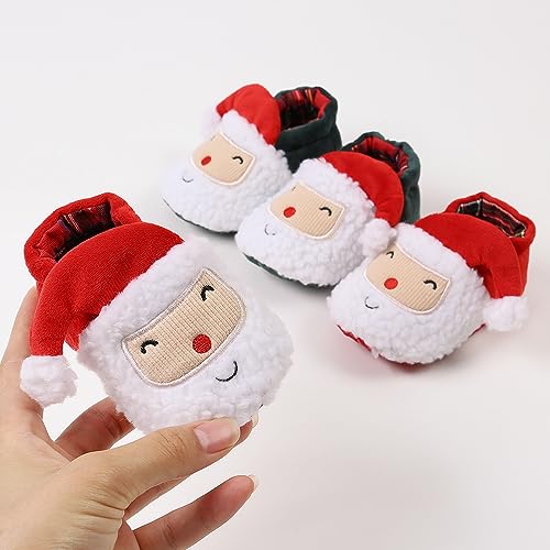 Ohwawadi Baby Christmas Booties Slippers Infant Boys Girls Cartoon Warm Shoes Soft Newborn Crib Footwear Sock Shoes First Walkers Red 06 Months - Image 3