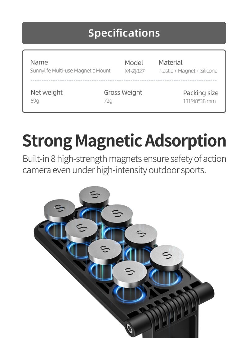 سني لايف حامل مغناطيسي لكاميرا Insta360 X5 X4، قاعدة حامل مغناطيسي على شكل حرف L مع محولات Arca QR مقاس 1/4 بوصة للحامل الثلاثي، لكاميرا Insta 360 X5 X4 X3 GO 3S، لكاميرا DJI Pocket 3 Action 5 Pro، لإكسسوارات GoPro - Image 2