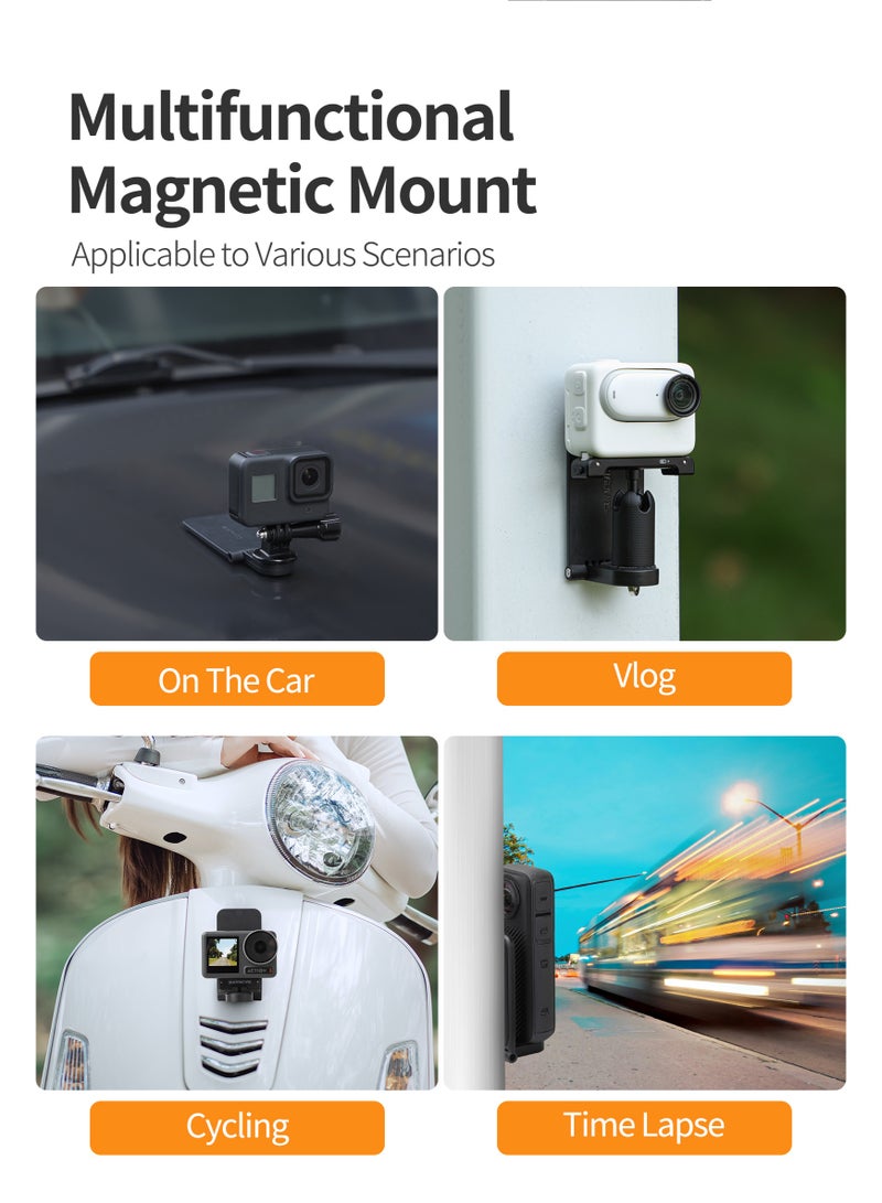 سني لايف حامل مغناطيسي لكاميرا Insta360 X5 X4، قاعدة حامل مغناطيسي على شكل حرف L مع محولات Arca QR مقاس 1/4 بوصة للحامل الثلاثي، لكاميرا Insta 360 X5 X4 X3 GO 3S، لكاميرا DJI Pocket 3 Action 5 Pro، لإكسسوارات GoPro - Image 3