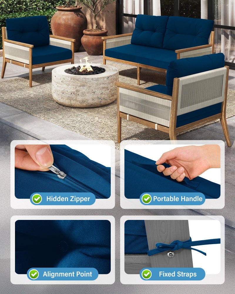 YEFU Outdoor Loveseat Cushions for Patio: Outdoor Chair Cushions - 48 x 24 Waterproof Replacement Patio Furniture Cushions - Deep Seat and Backrest Cushion Set for Patio Couch Bench Swing - Navy - Image 4