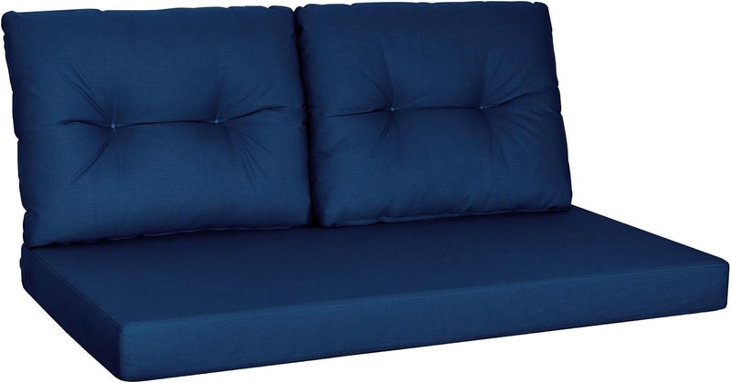 YEFU Outdoor Loveseat Cushions for Patio: Outdoor Chair Cushions - 48 x 24 Waterproof Replacement Patio Furniture Cushions - Deep Seat and Backrest Cushion Set for Patio Couch Bench Swing - Navy - Image 1