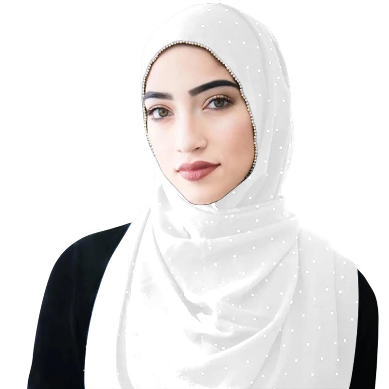 Piewag Hijab Scarf for Women Soft Chiffon Rhinestone Long Scarf Shawl Fashion Muslim Hijab Head Wrap Scarves White - Image 2