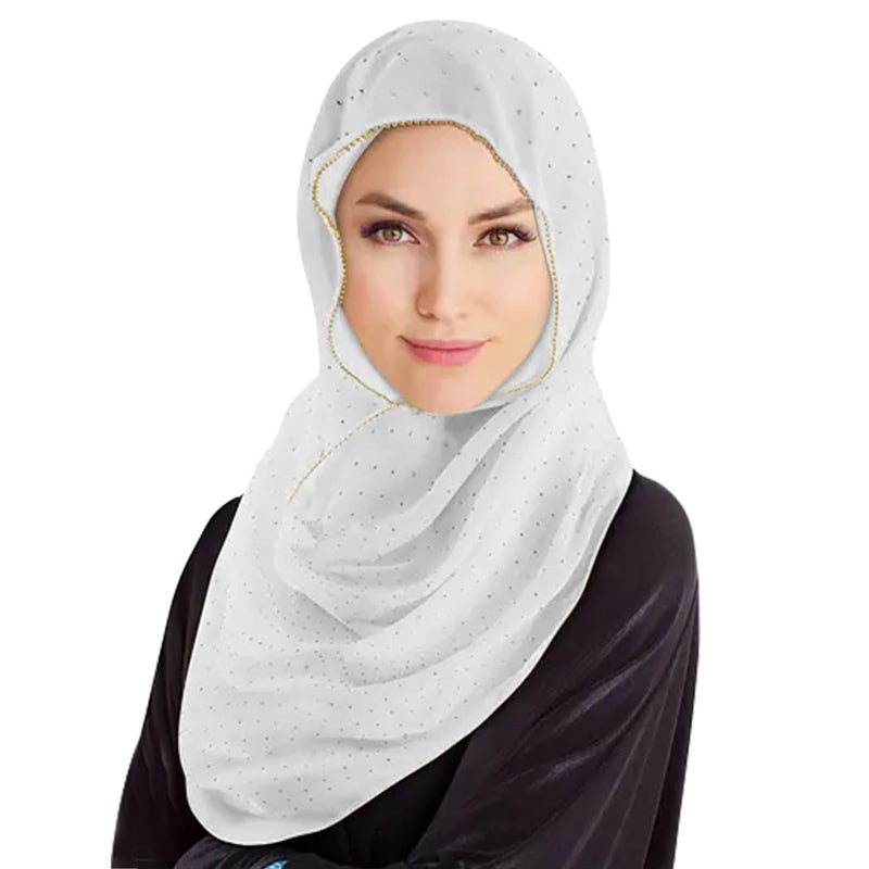 Piewag Hijab Scarf for Women Soft Chiffon Rhinestone Long Scarf Shawl Fashion Muslim Hijab Head Wrap Scarves White - Image 3