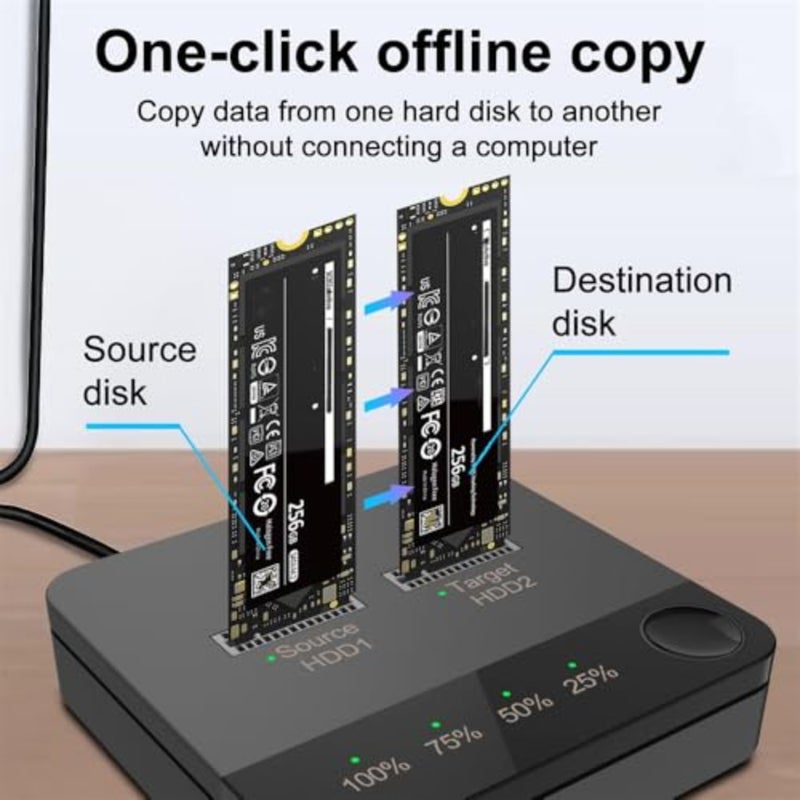 M.2 SATA Duplicator, Dual Bay High Speed Clone, 5Gbps M.2 SATA Docking Station for 2230/2242/2260/2280/22110 - Image 3