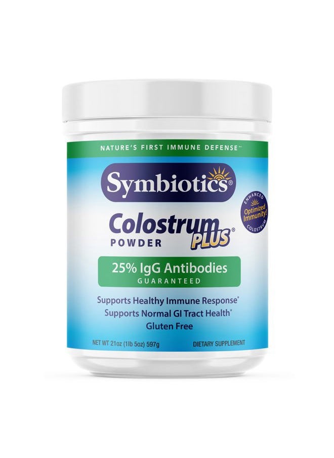 Symbiotics - Colostrum Plus Powder 21 oz (597 g) - Immunity Support - Promotes Athletic Performance and Optimal Iron Levels - Immunoglobulin - 25% lgG Antibodies - Gluten Free - Image 1