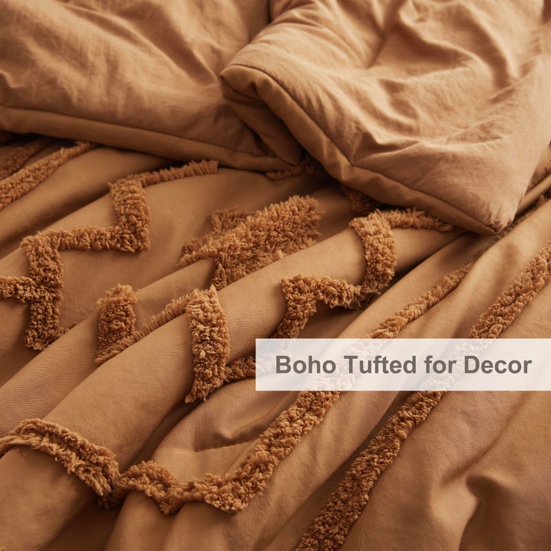Oli Anderson Boho Tufted Comforter Set Queen Size, 3 Pcs Soft Jacquard Bedding Set for All Seasons, Shabby Chic Farmhouse Bedding Set with Comforters for All Seasons (Pumpkin, Queen) - Image 3