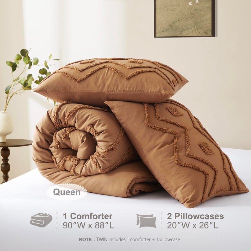 Oli Anderson Boho Tufted Comforter Set Queen Size, 3 Pcs Soft Jacquard Bedding Set for All Seasons, Shabby Chic Farmhouse Bedding Set with Comforters for All Seasons (Pumpkin, Queen) - Image 5