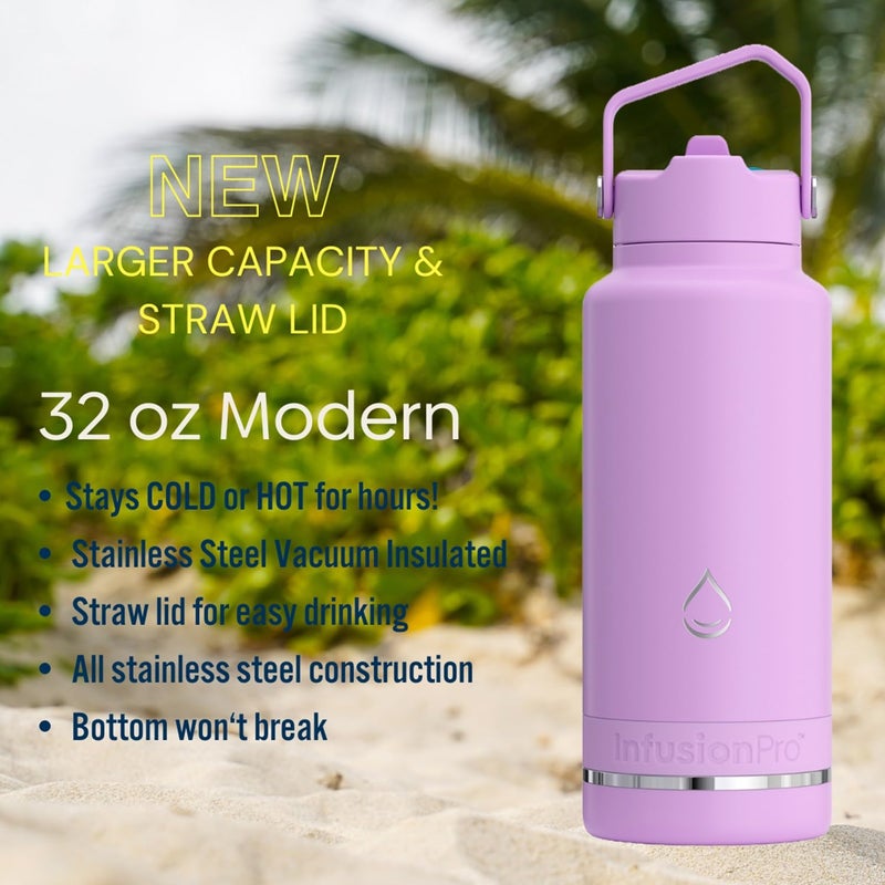 Infusion Pro Fruit Infuser Water Bottle with Straw Lid (32 oz) Stainless Steel Vacuum Insulated : 50 Recipe Fruit Infusion eBook : More Flavor : Easy Cleaning : Great Gift - Image 2
