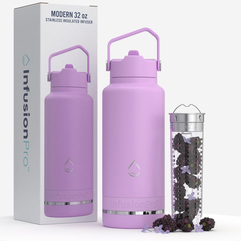 Infusion Pro Fruit Infuser Water Bottle with Straw Lid (32 oz) Stainless Steel Vacuum Insulated : 50 Recipe Fruit Infusion eBook : More Flavor : Easy Cleaning : Great Gift - Image 1
