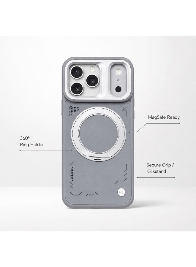 كاجسا غطاء Kajsa لهاتف iPhone 17 Pro بلون رمادي، متوافق مع MagSafe، مزود بحامل حلقي وخطاف للحزام، تصميم مقاوم للصدمات مع أزرار من الألمنيوم، حماية قوية وأناقة عصرية لهاتفك الذكي - Image 3
