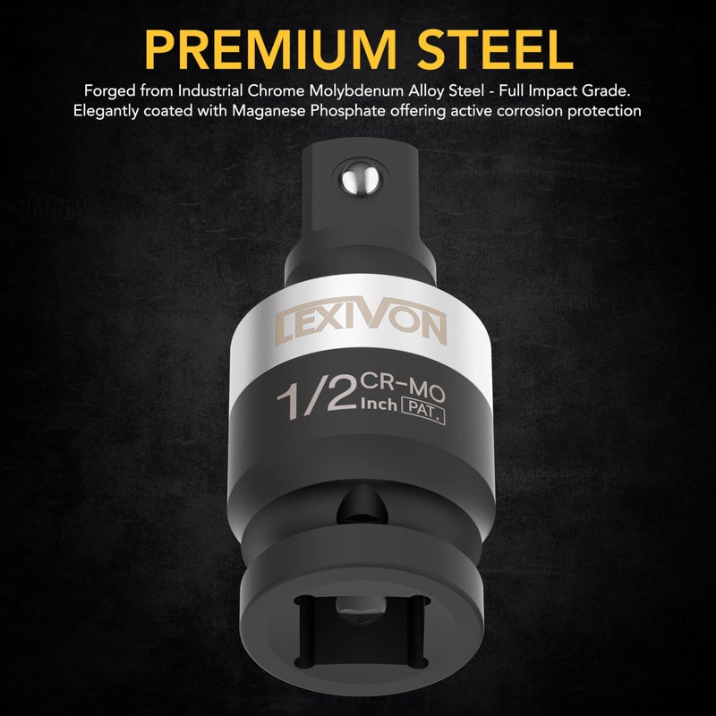LEXIVON Impact Universal Joint - Patented SLIM Design | 3-Piece 1/2", 3/8", and 1/4" Socket Swivel Set | Chrome-Molybdenum Steel Full Impact Grade (LX-113-S) - Image 4