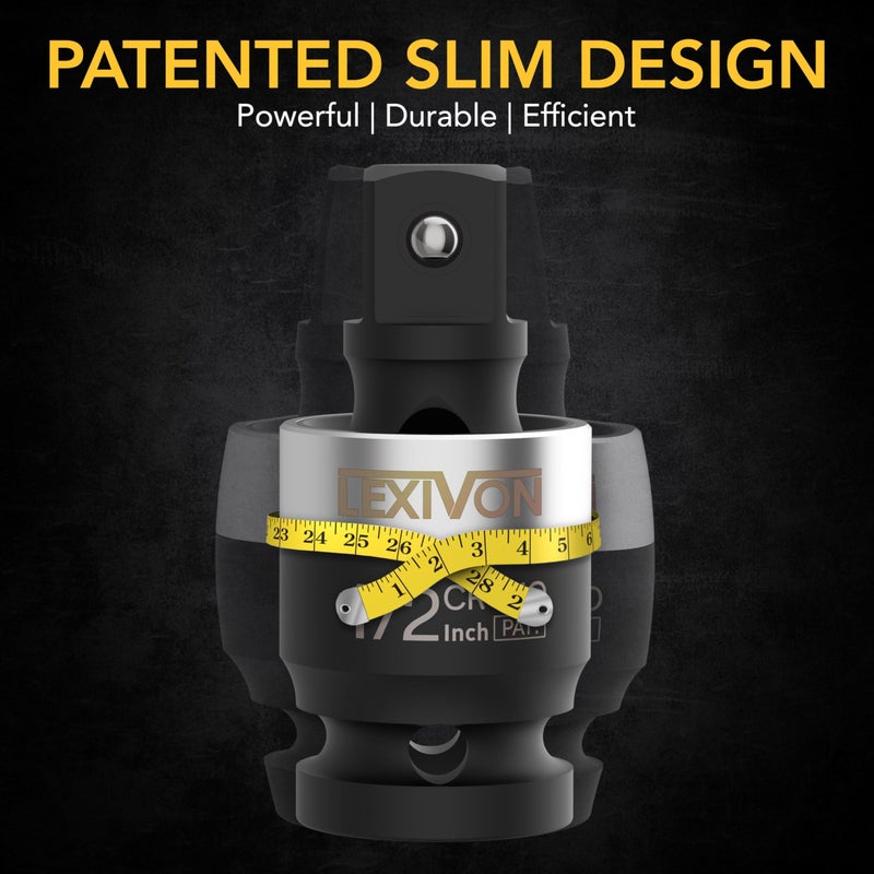 LEXIVON Impact Universal Joint - Patented SLIM Design | 3-Piece 1/2", 3/8", and 1/4" Socket Swivel Set | Chrome-Molybdenum Steel Full Impact Grade (LX-113-S) - Image 2
