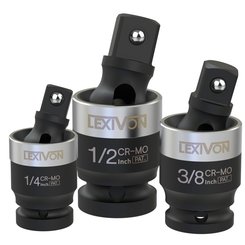 LEXIVON Impact Universal Joint - Patented SLIM Design | 3-Piece 1/2", 3/8", and 1/4" Socket Swivel Set | Chrome-Molybdenum Steel Full Impact Grade (LX-113-S) - Image 1
