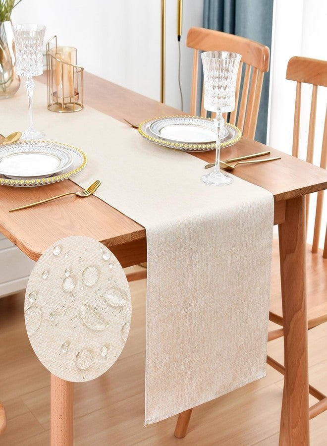 Nacuci Farmhouse Rustic Table Runner Neutral Faux Linen Table Runners Water Resistant Table Runner 48 inches Long for Living Room Dresser Bedroom Kitchen Dining Party 13x48 Inch - Image 1