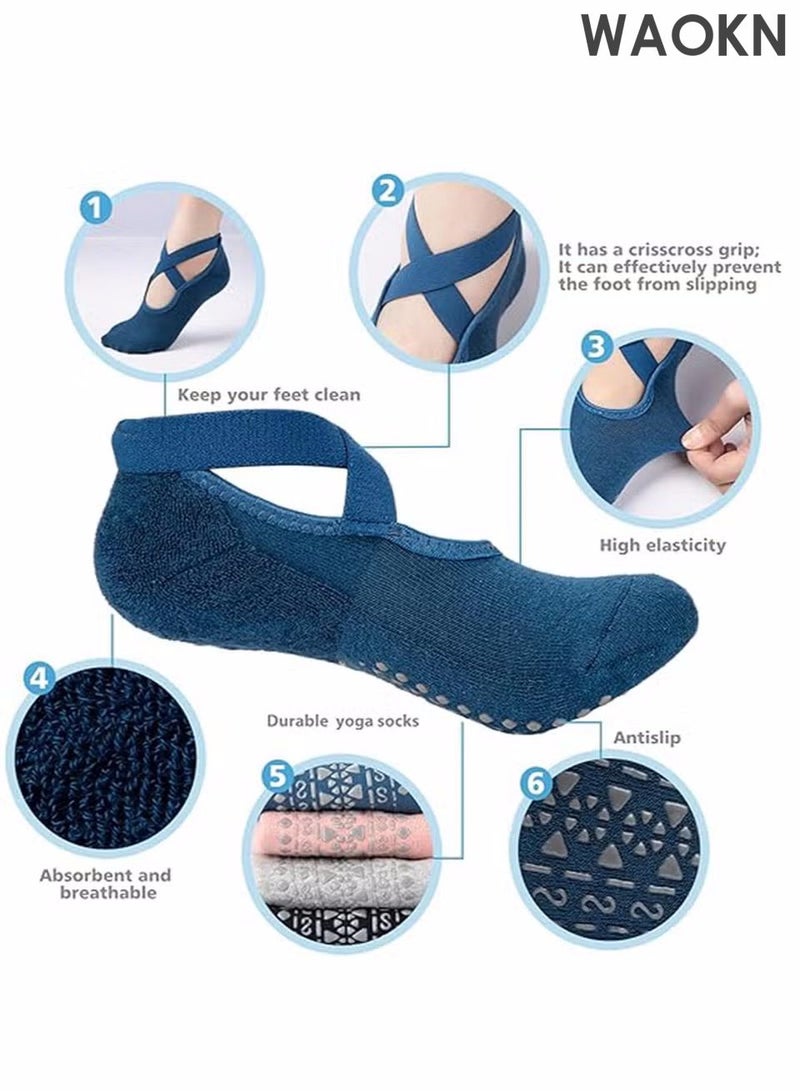 WAOKN 4 Pairs Yoga Socks，Non-Slip Cotton Socks for Pilates Pure Barre Ballet Dance Socks Comfortable, Breathable & Moisture-Wicking & Stability-Focused Barefoot Workout Socks（Pink，Black，Grey, Blue） - Image 2