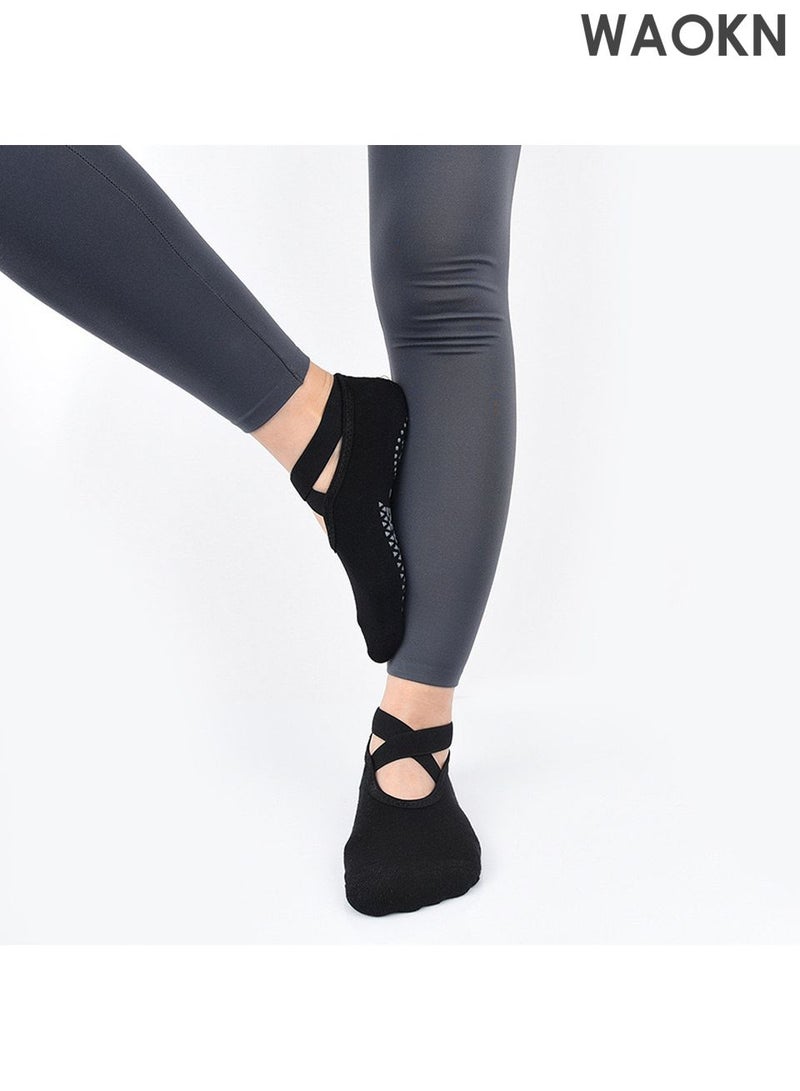 WAOKN 4 Pairs Yoga Socks，Non-Slip Cotton Socks for Pilates Pure Barre Ballet Dance Socks Comfortable, Breathable & Moisture-Wicking & Stability-Focused Barefoot Workout Socks（Pink，Black，Grey, Blue） - Image 5