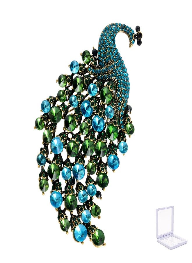 Joynaamn Rhinestone Peacock Brooch Pin for Women Girls Crystal Bird Animal Brooches Lapel Pins Dress Accessories Wedding Mother's Day Birthday Jewelry Gift, Green, 1.97*0.8 inches, Rhinestone, rhonestone - Image 1