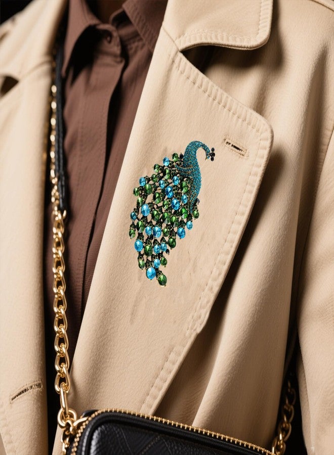 Joynaamn Rhinestone Peacock Brooch Pin for Women Girls Crystal Bird Animal Brooches Lapel Pins Dress Accessories Wedding Mother's Day Birthday Jewelry Gift, Green, 1.97*0.8 inches, Rhinestone, rhonestone - Image 4