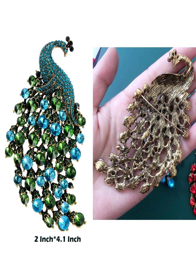 Joynaamn Rhinestone Peacock Brooch Pin for Women Girls Crystal Bird Animal Brooches Lapel Pins Dress Accessories Wedding Mother's Day Birthday Jewelry Gift, Green, 1.97*0.8 inches, Rhinestone, rhonestone - Image 5
