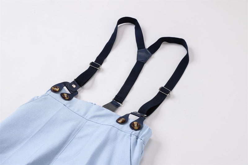 SANGTREE Boys' 5 Piece Suits, Casual Linen Suit Vest and Pant with Shirt, Bow Tie and Suspenders for Beach Wedding, Linen Blue, 3-9 Months = Tag 60 - Image 5