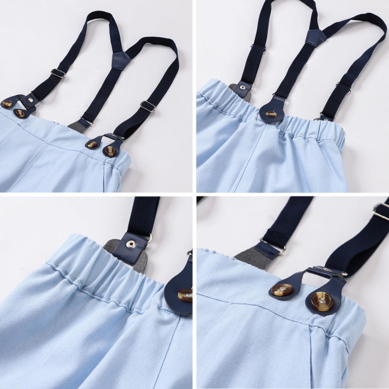 SANGTREE Boys' 5 Piece Suits, Casual Linen Suit Vest and Pant with Shirt, Bow Tie and Suspenders for Beach Wedding, Linen Blue, 3-9 Months = Tag 60 - Image 4