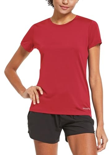 baleaf Women's Short Sleeve Running Workout Shirts Athletic Tops Lightweight Quick Dry Training Yoga Crewneck Red M - Image 2