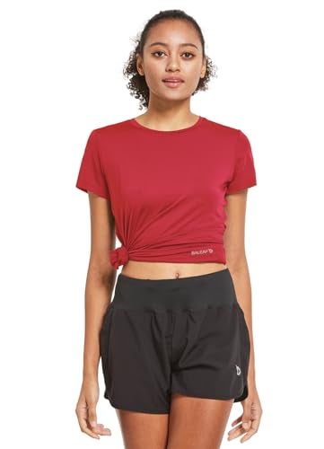 baleaf Women's Short Sleeve Running Workout Shirts Athletic Tops Lightweight Quick Dry Training Yoga Crewneck Red M - Image 4