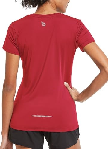 baleaf Women's Short Sleeve Running Workout Shirts Athletic Tops Lightweight Quick Dry Training Yoga Crewneck Red M - Image 1