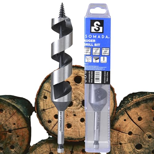 SOMADA 1-1/8-Inch x 8-Inch Auger Drill Bit for Wood, Hex Shank 3/8-Inch One Piece, Ship Auger Long Drill Bit for Soft and Hard Wood, Plastic, Drywall and Composite Materials - Image 1