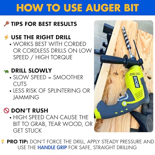 SOMADA 1-1/8-Inch x 8-Inch Auger Drill Bit for Wood, Hex Shank 3/8-Inch One Piece, Ship Auger Long Drill Bit for Soft and Hard Wood, Plastic, Drywall and Composite Materials - Image 5