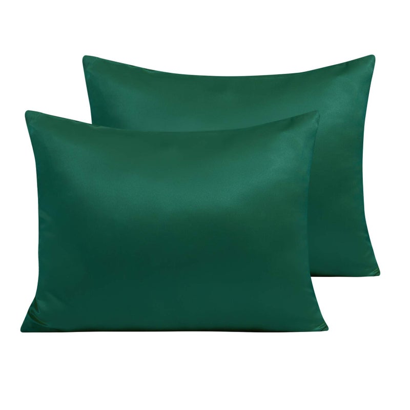 NTBAY Zippered Satin Pillow Cases for Hair and Skin, Luxury Standard Hidden Zipper Pillowcases Set of 2, 20x26 Inches, Dark Green - Image 1